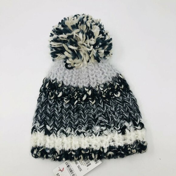 INC Colorblock Mega Pom Beanie Hat Black 345 - Picture 3 of 5